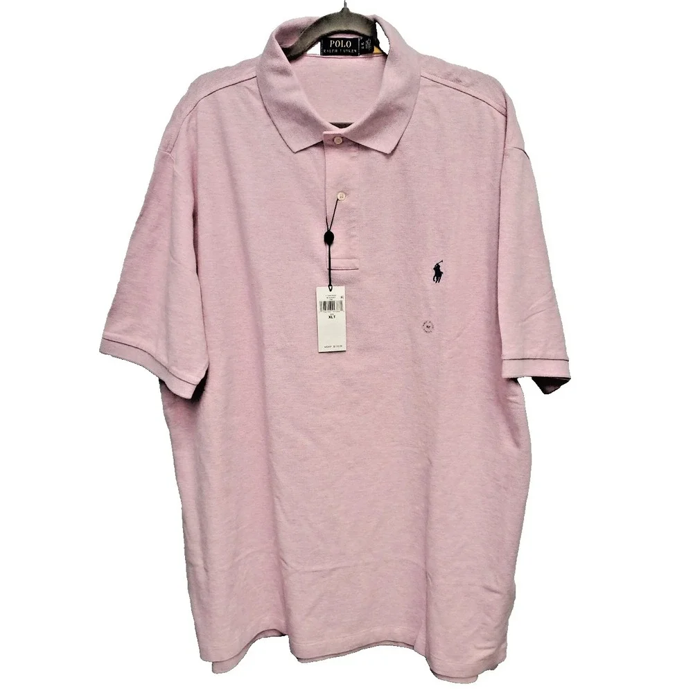 NWT Polo Ralph Lauren Men's XLTALL Polo Shirt Cotton SS Heathered Pink Pony Logo